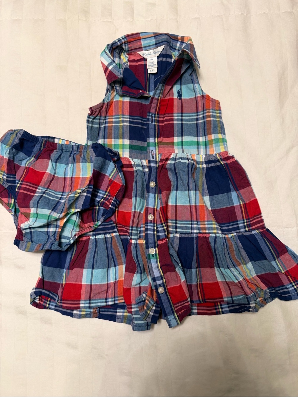 Ralph Lauren Girls Hooded Plaid Dress with Bloomer - Red, Blue, Green